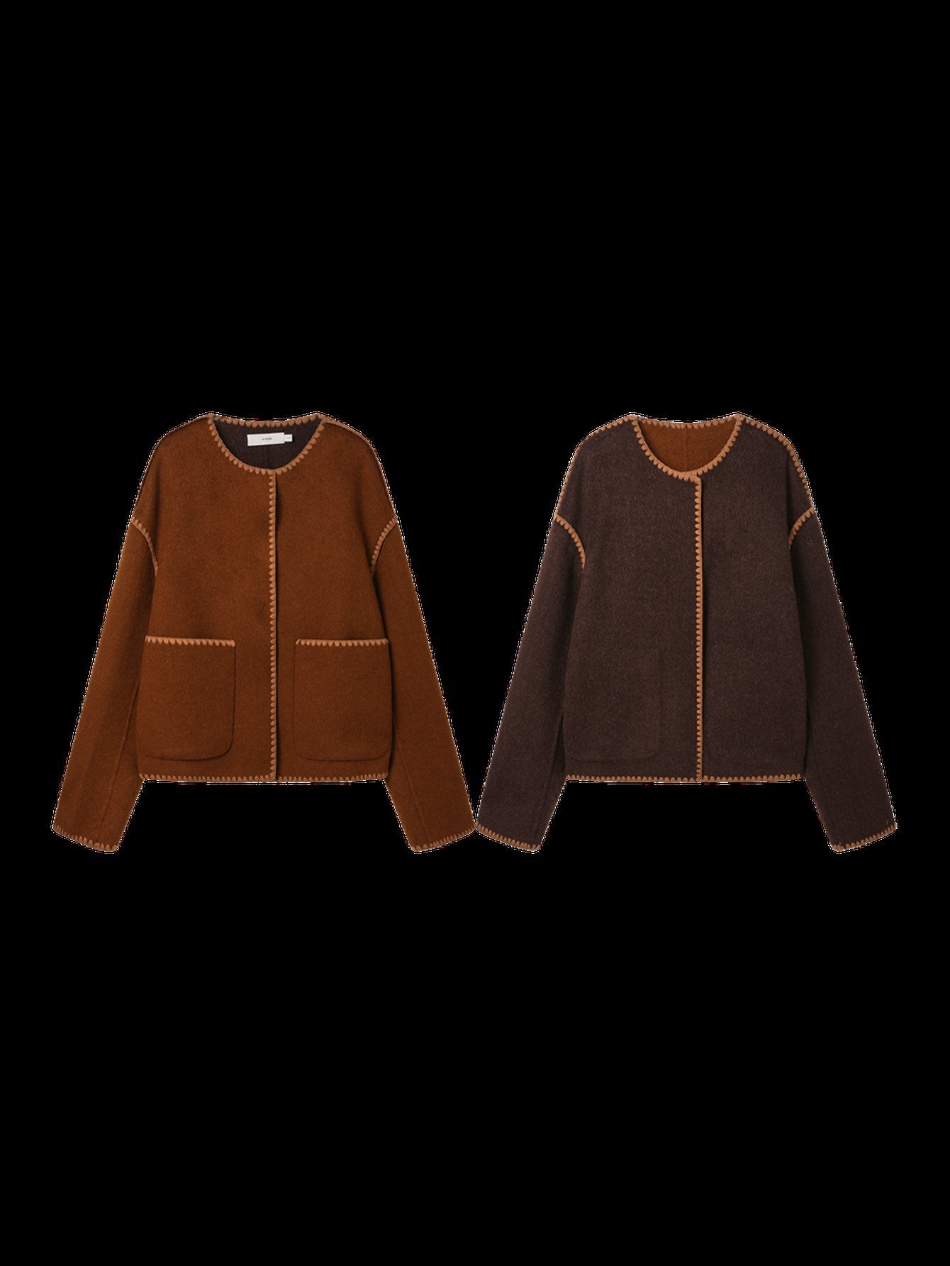 Contrast Trim Wool Blend Coat
