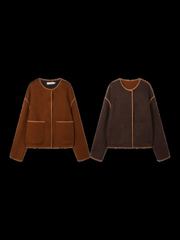 Contrast Trim Wool Blend Coat