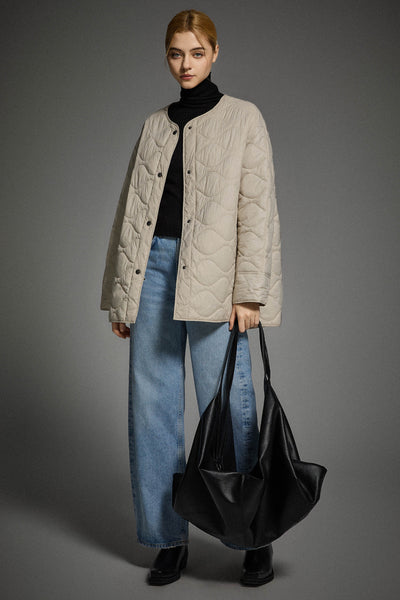 Oversized Quilted Snap Button Puffer Jacket