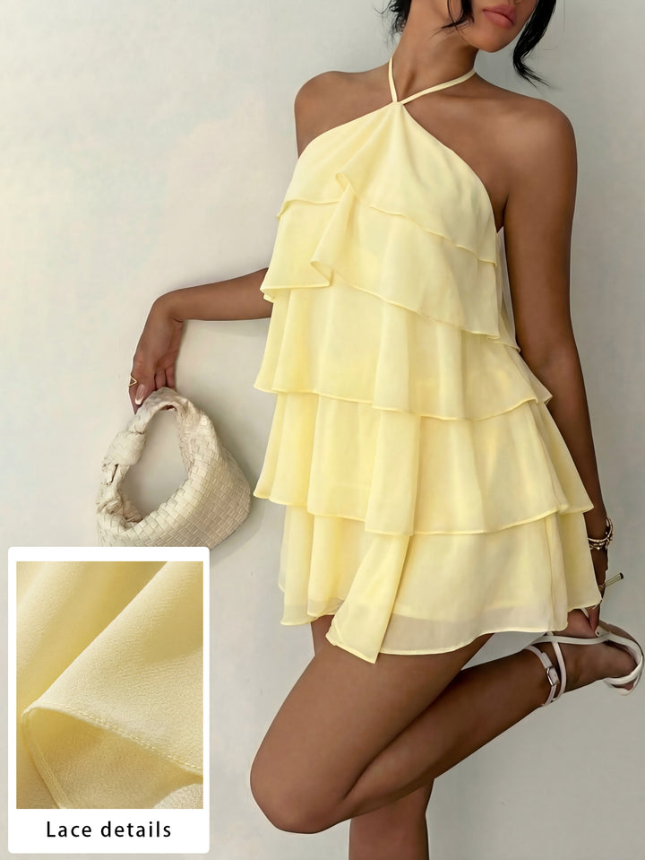 Yellow Ruffled Halter Mini Dress