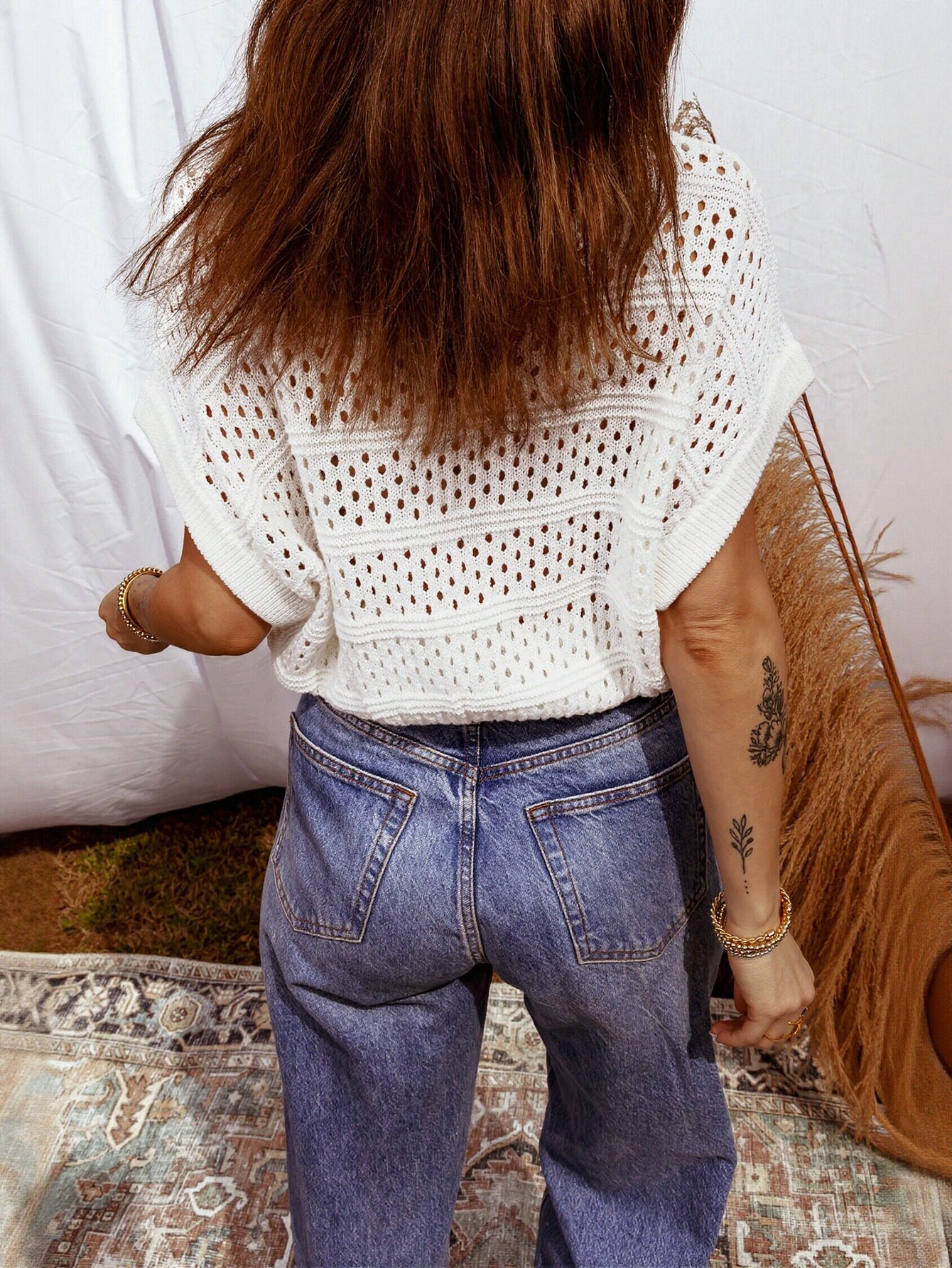 Crochet Openwork Knit T-Shirt