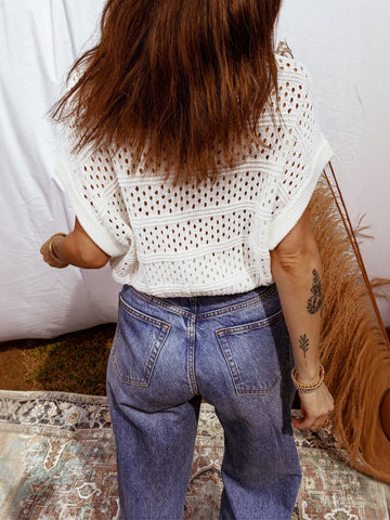 Crochet Openwork Knit T-Shirt