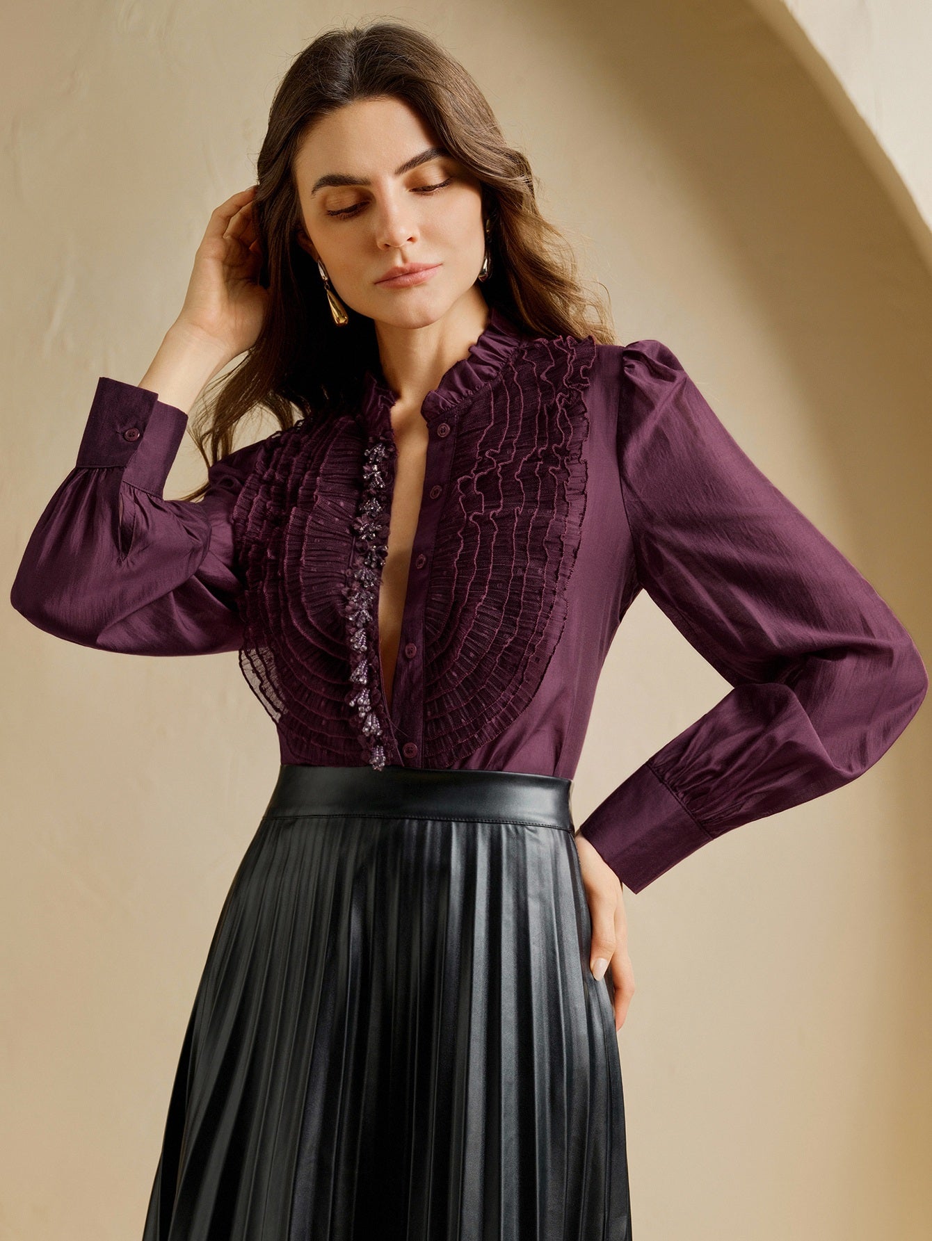 Victorian Ruffled Button Up Blouse