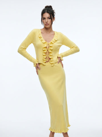 Ruffled Trim Knit Maxi Set