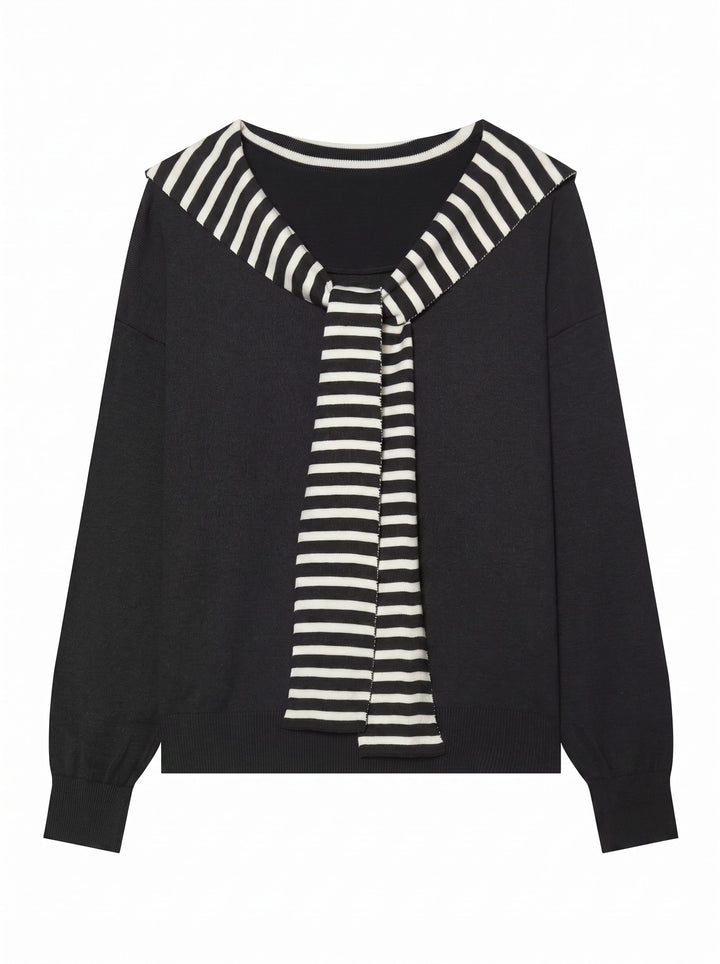 Casual Striped Sailor Collar Knit Pants Sets