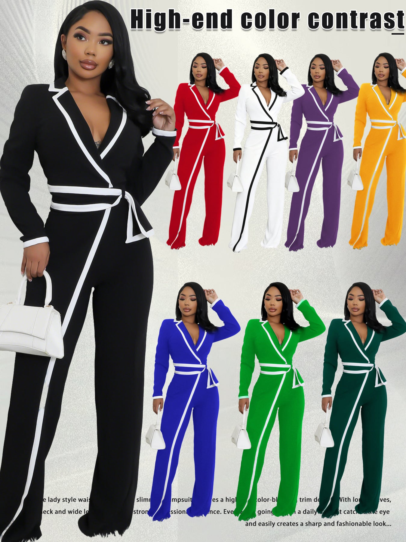 Elegant Colorblock Belted Wide Leg Jumpsuit