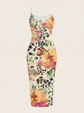 CAPRI Floral Print Sleeveless Bodycon Midi Dress