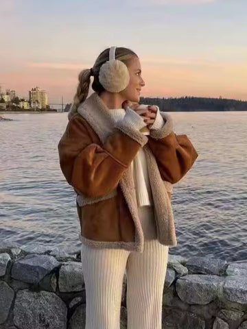 Cozy Faux Suede Sherpa Jacket