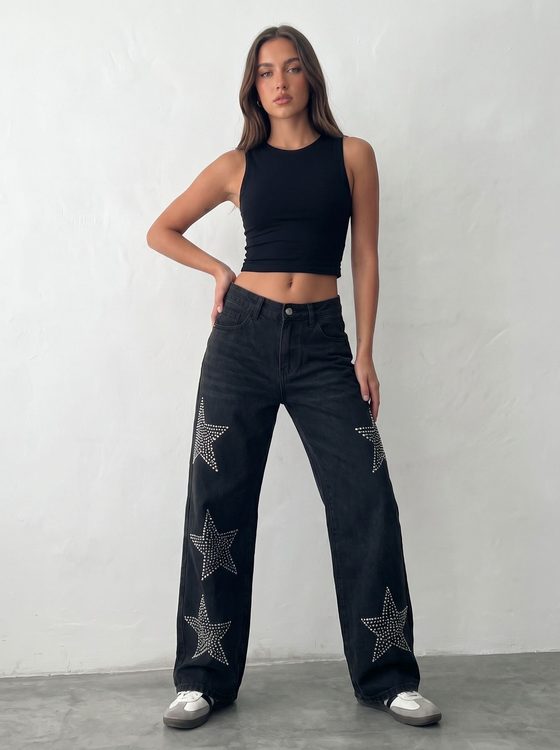 Rhinestone Star Wide Leg Jeans