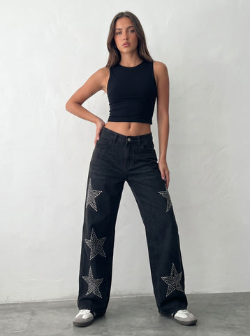 Rhinestone Star Wide Leg Jeans