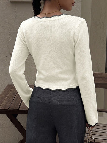 Contrast Trim V Neck Sweater