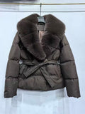 Faux Fur Collar Belted Puffer Jacket