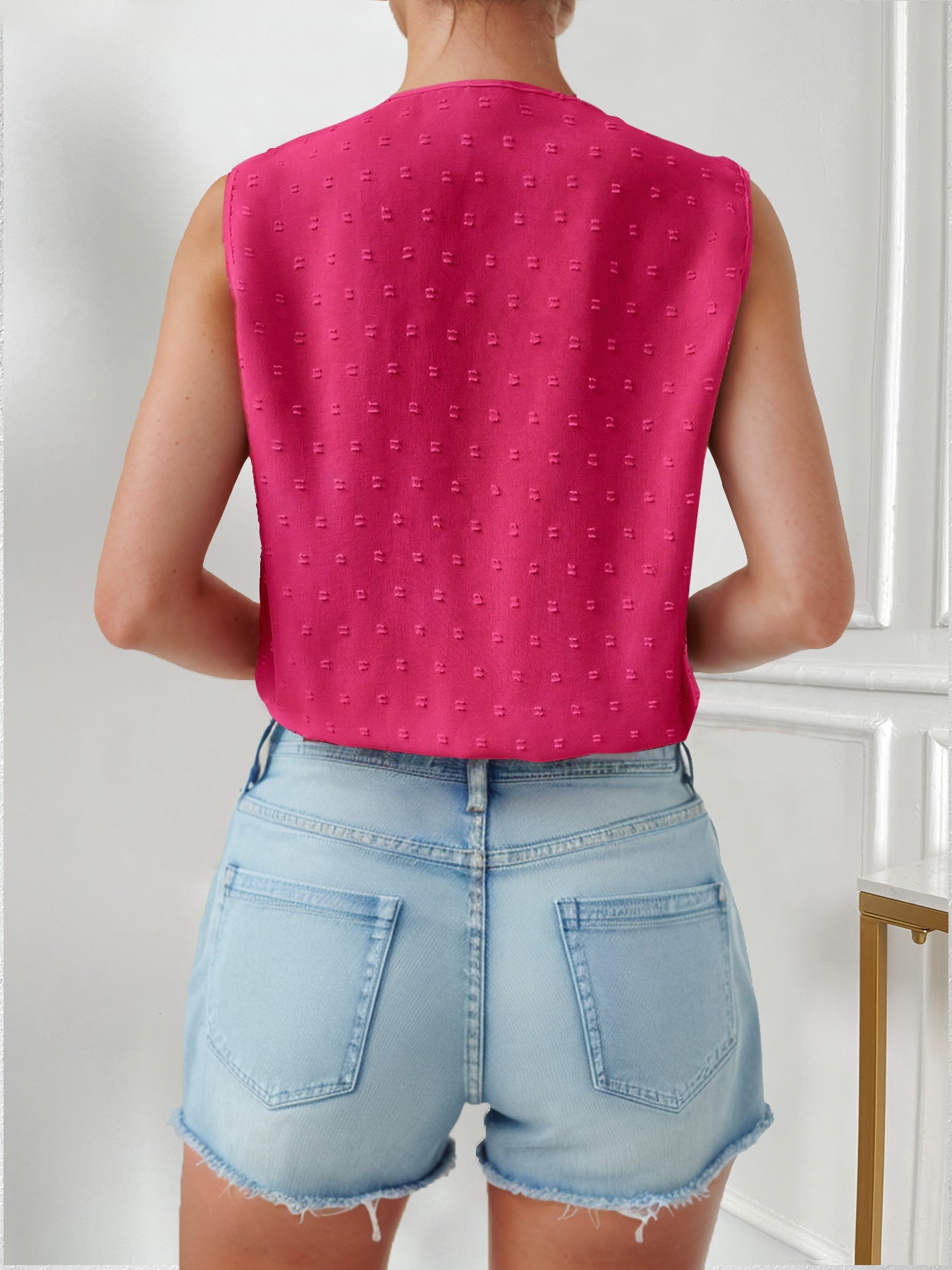 Wrap V-Neck Sleeveless Statement Sexy Jumpsuit-Fuchsia Pink