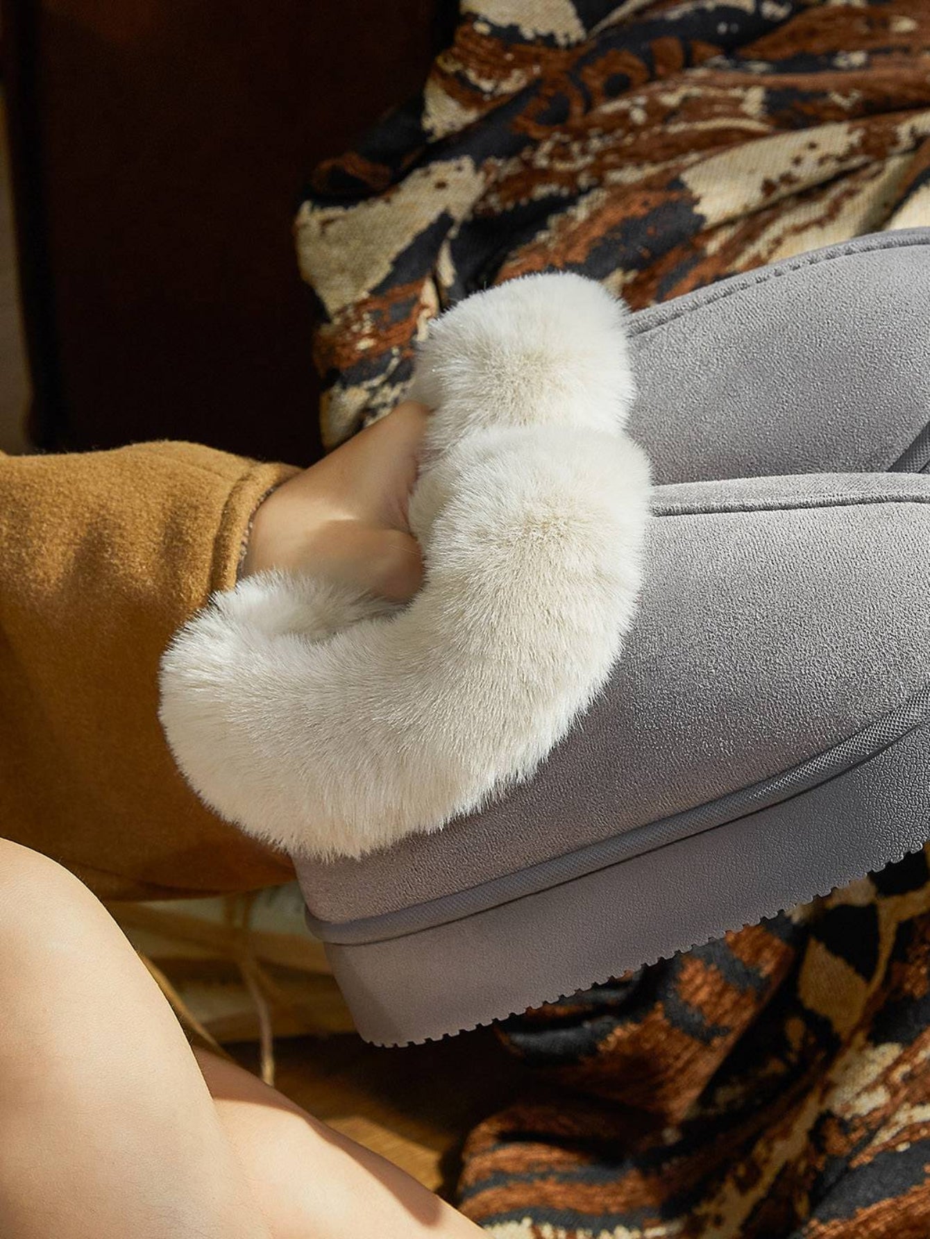 Cozy Plush Platform Suede Ankle Boots