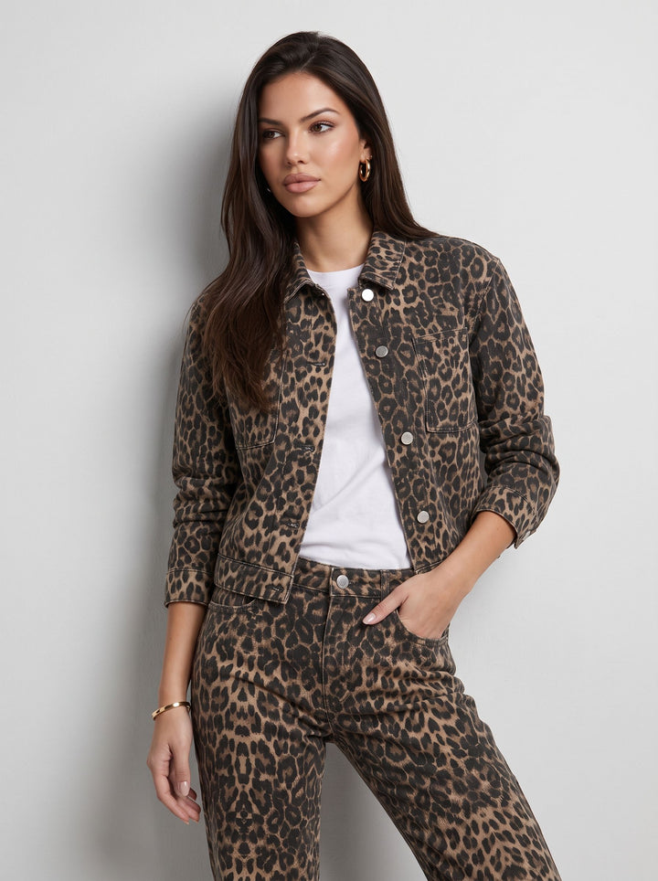 Leopard Print Cropped Denim Jacket