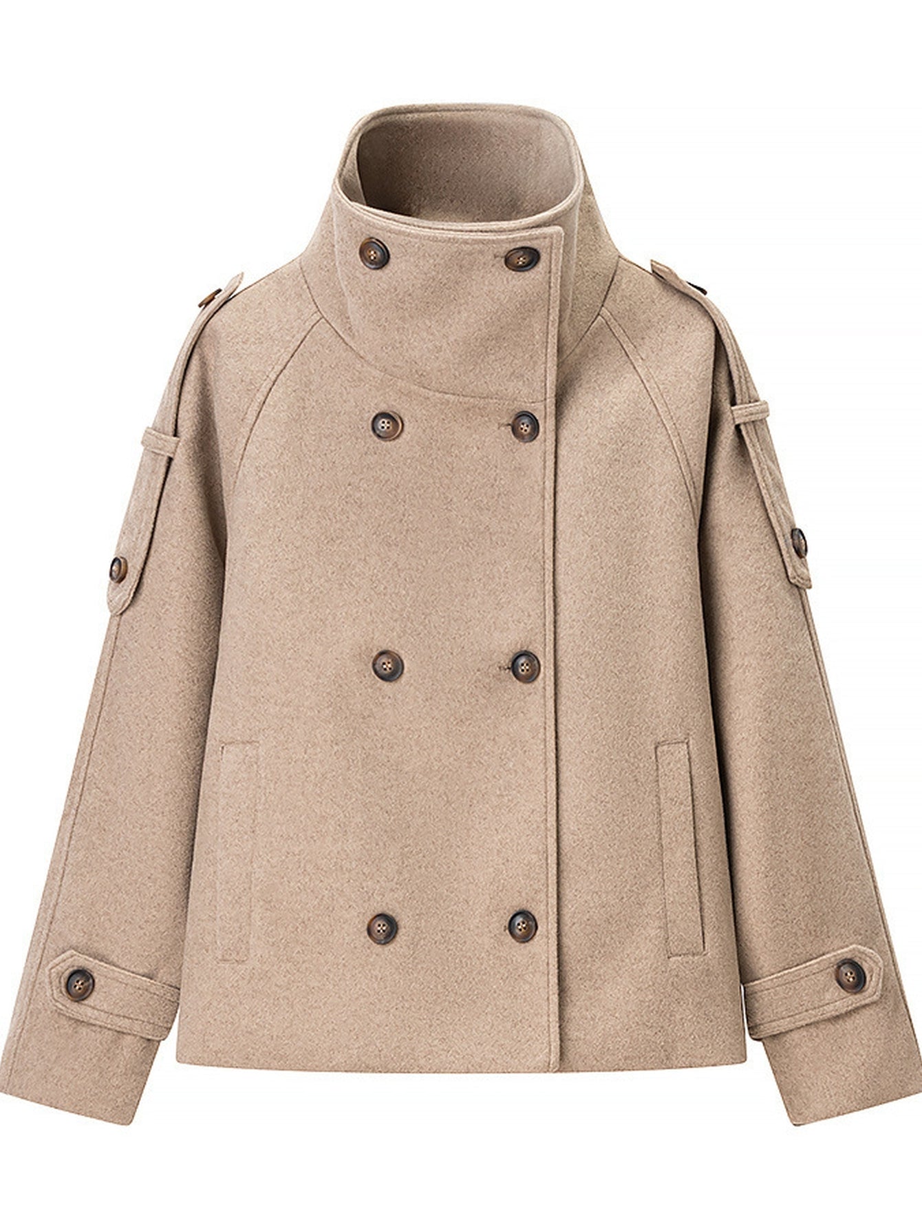 Double Breasted Stand Collar Wool Coat