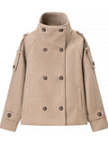 Double Breasted Stand Collar Wool Coat