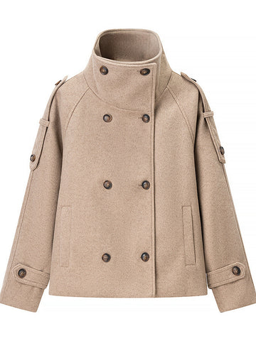 Double Breasted Stand Collar Wool Coat