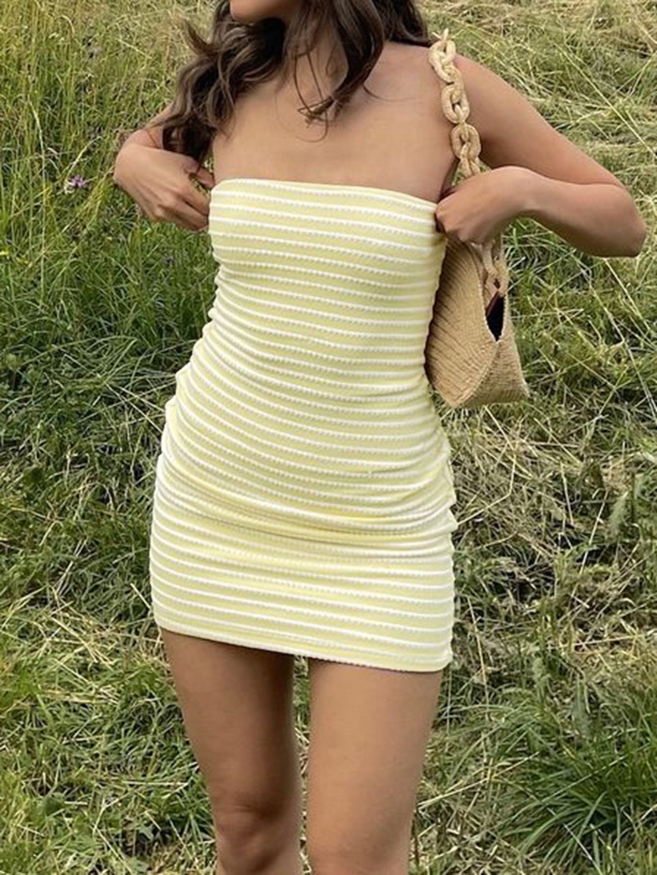 Striped Ribbed Strapless Mini Dress