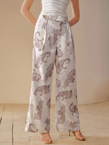 High Waisted Paisley Wide Leg Trousers