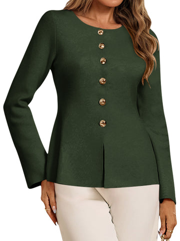 Elegant Gold Button Knit Jacket