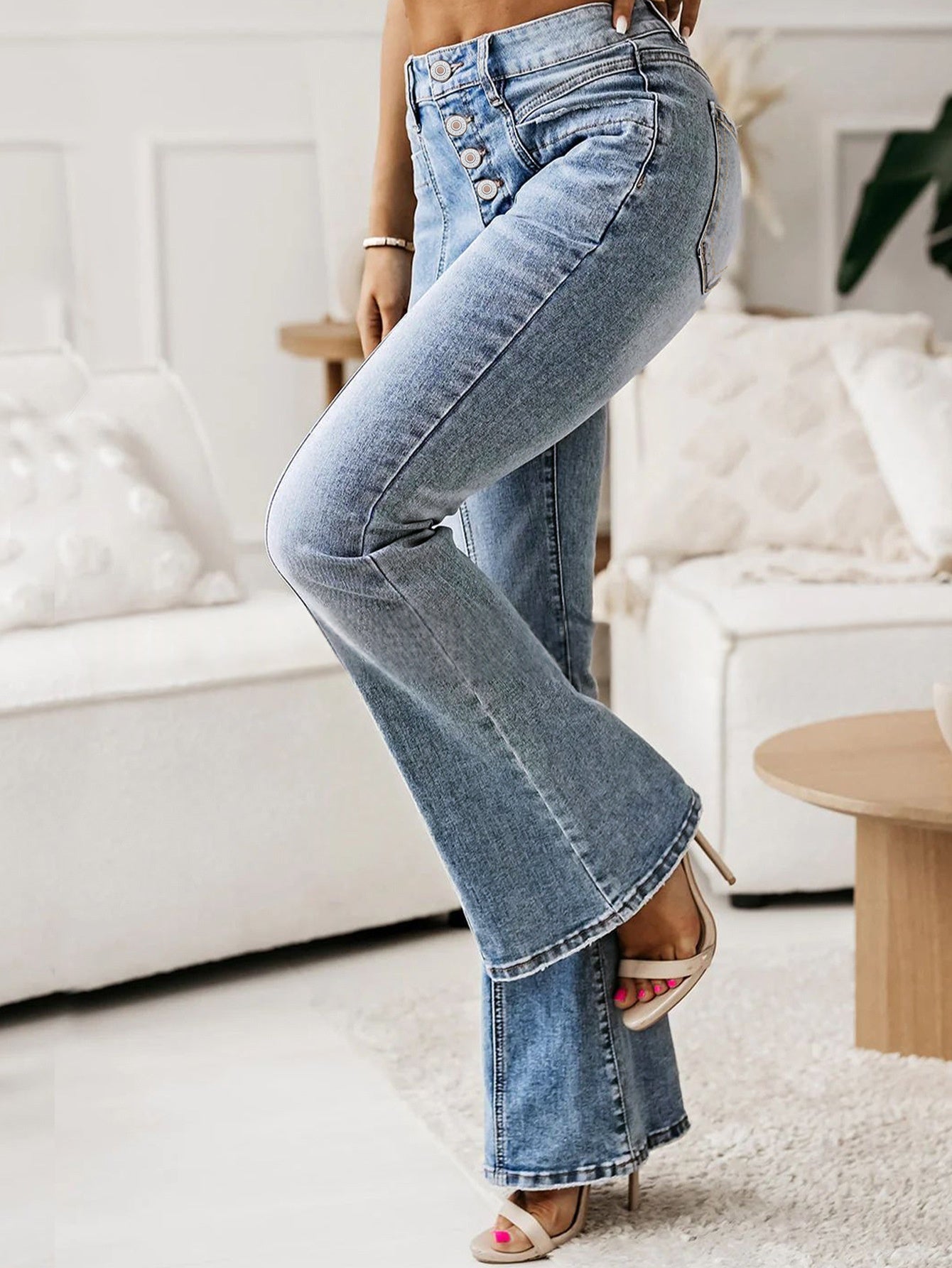 High Rise Button Fly Flare Jeans