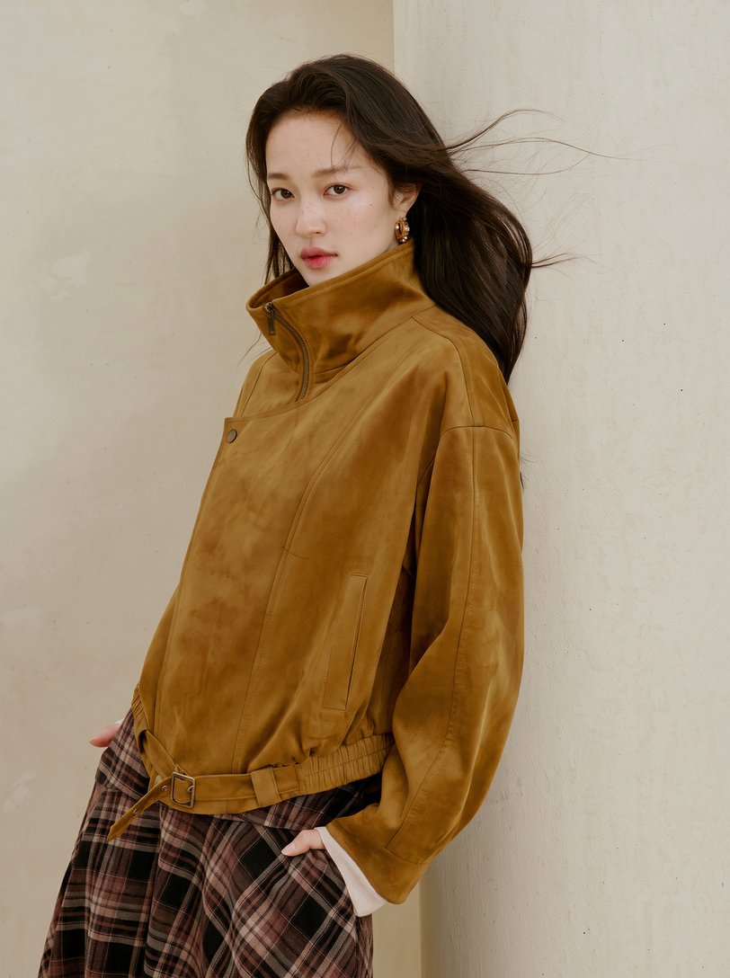 Convertible Collar Faux Suede Jacket