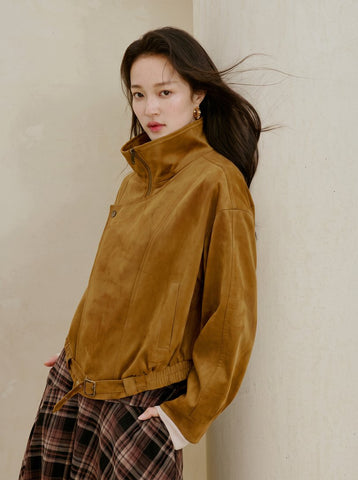 Convertible Collar Faux Suede Jacket