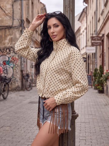 Polka Dot Stand Collar Jacket