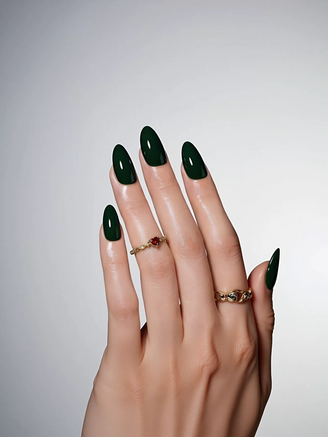 Glossy Dark Green Almond Press On Nails