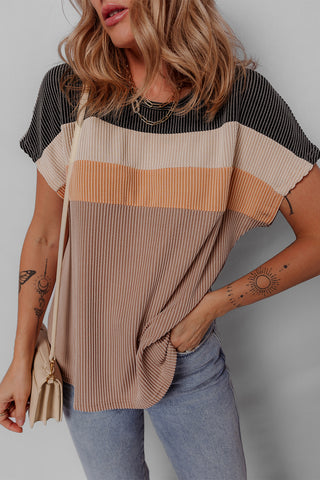 Colorblock Ribbed Knit Casual T-Shirt