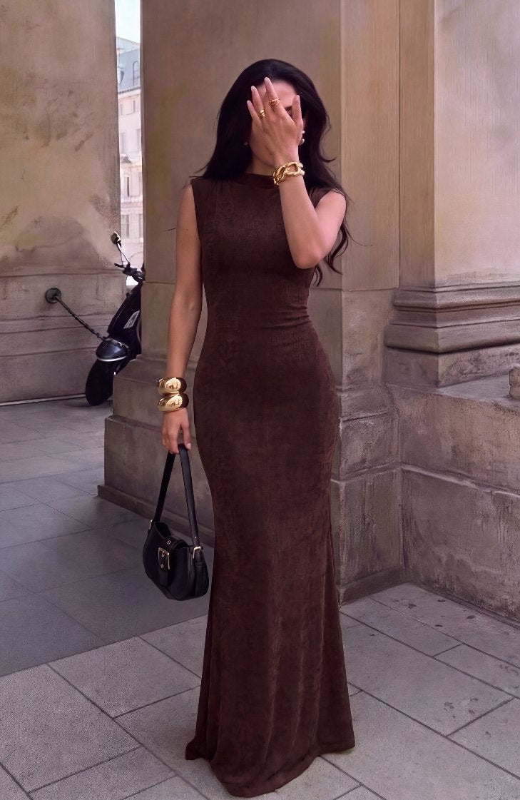 Sleeveless Mock Neck Bodycon Maxi Dress