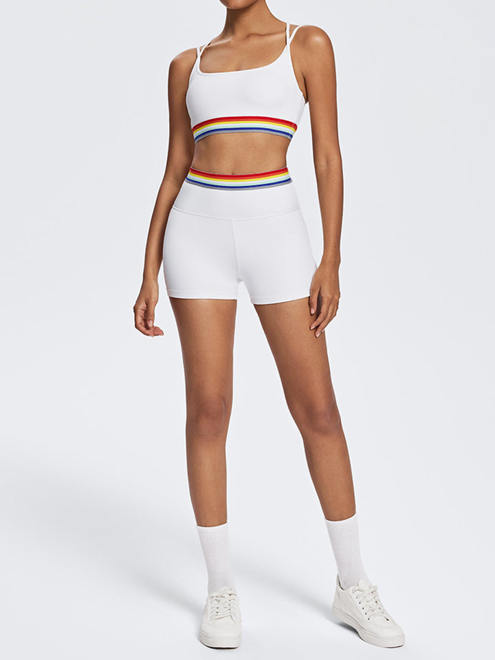 Seamless Rainbow Trim Yoga Shorts Set