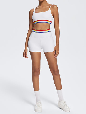 Seamless Rainbow Trim Yoga Shorts Set