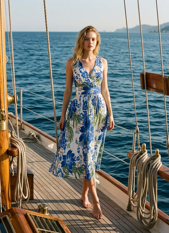 CORINNE
Floral Print V Neck A Line Midi Dress