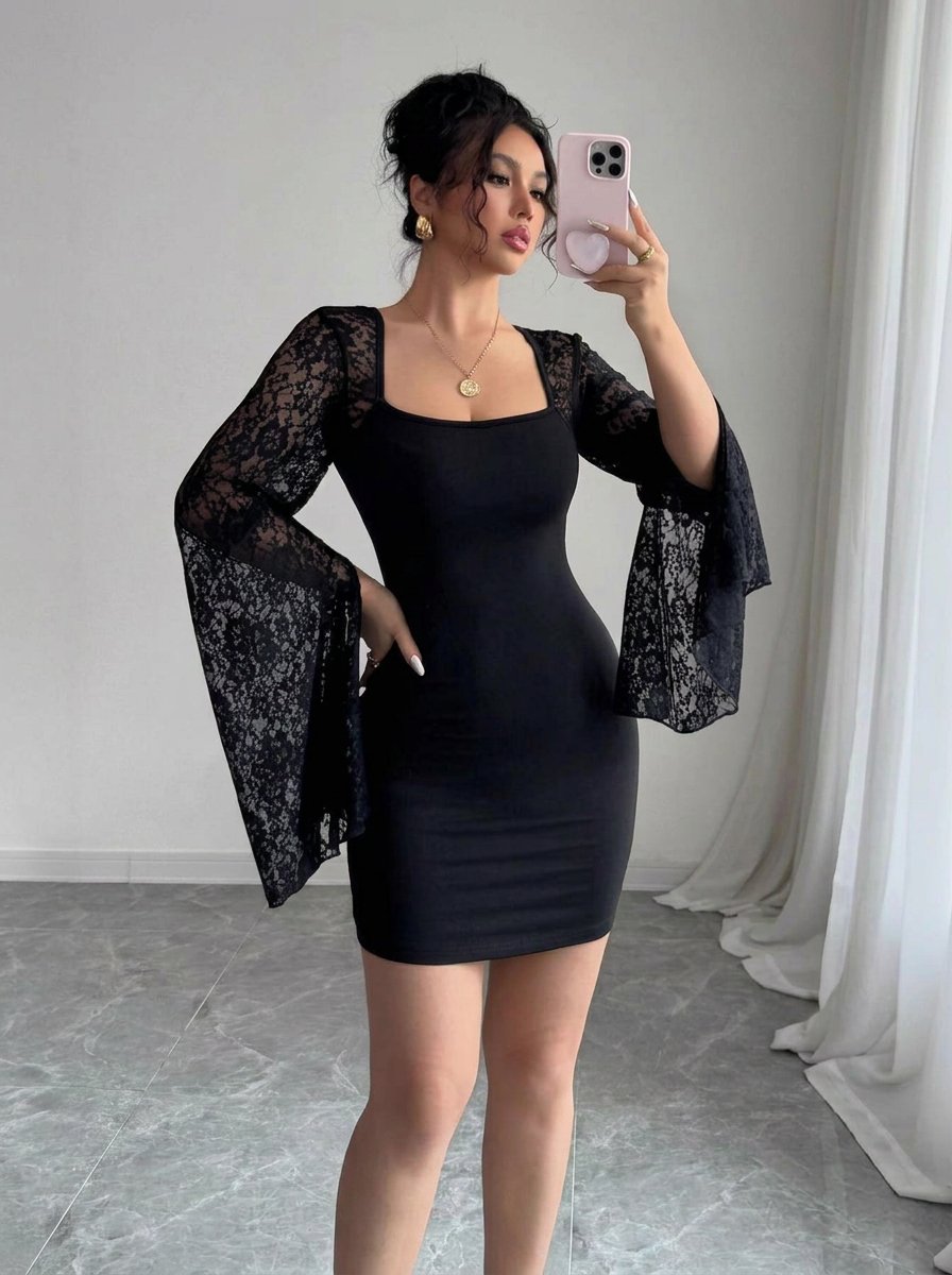 Elegant Lace Sleeve Bodycon Mini Dress
