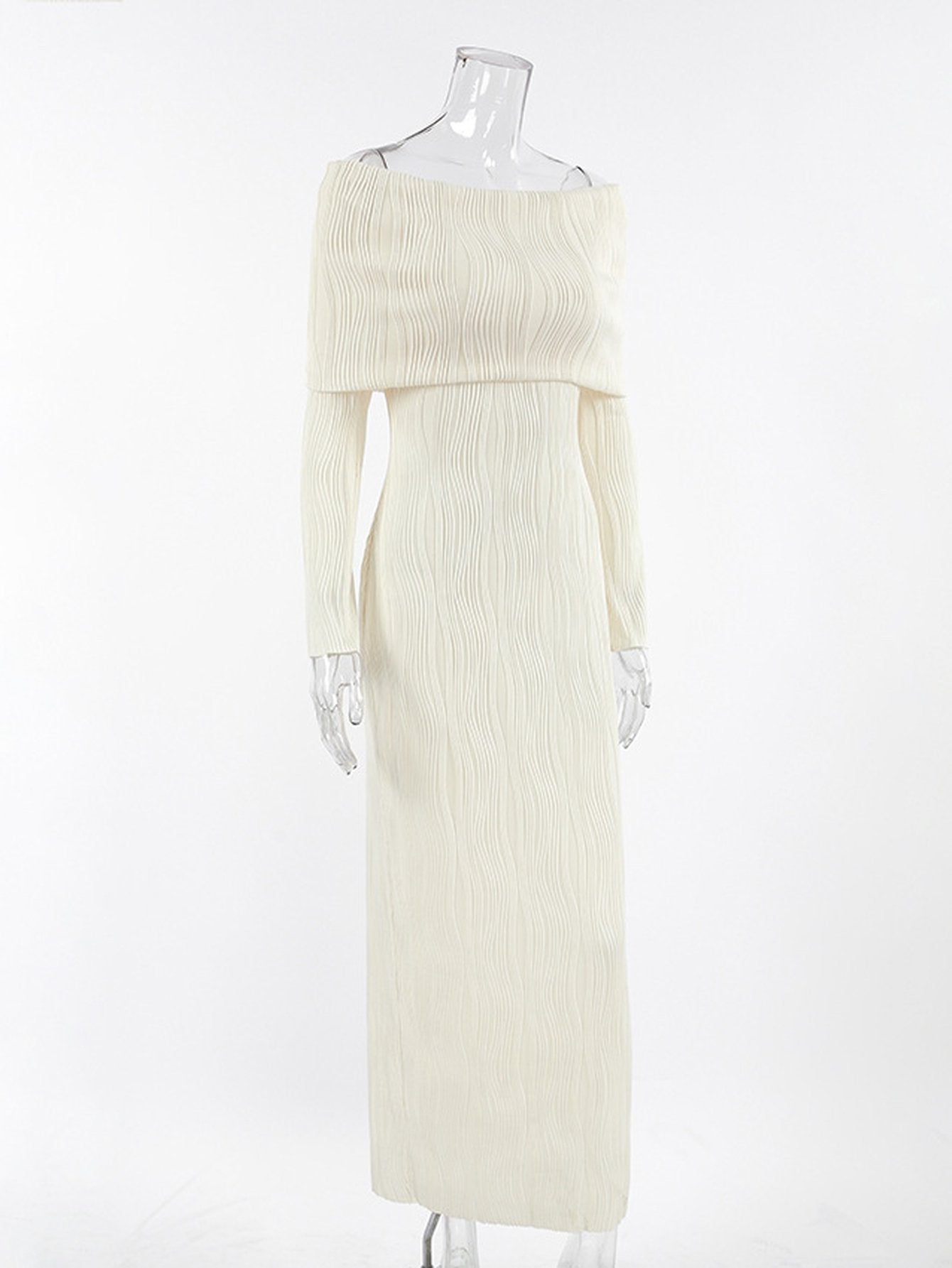 Off Shoulder Ribbed Knit Maxi Dress