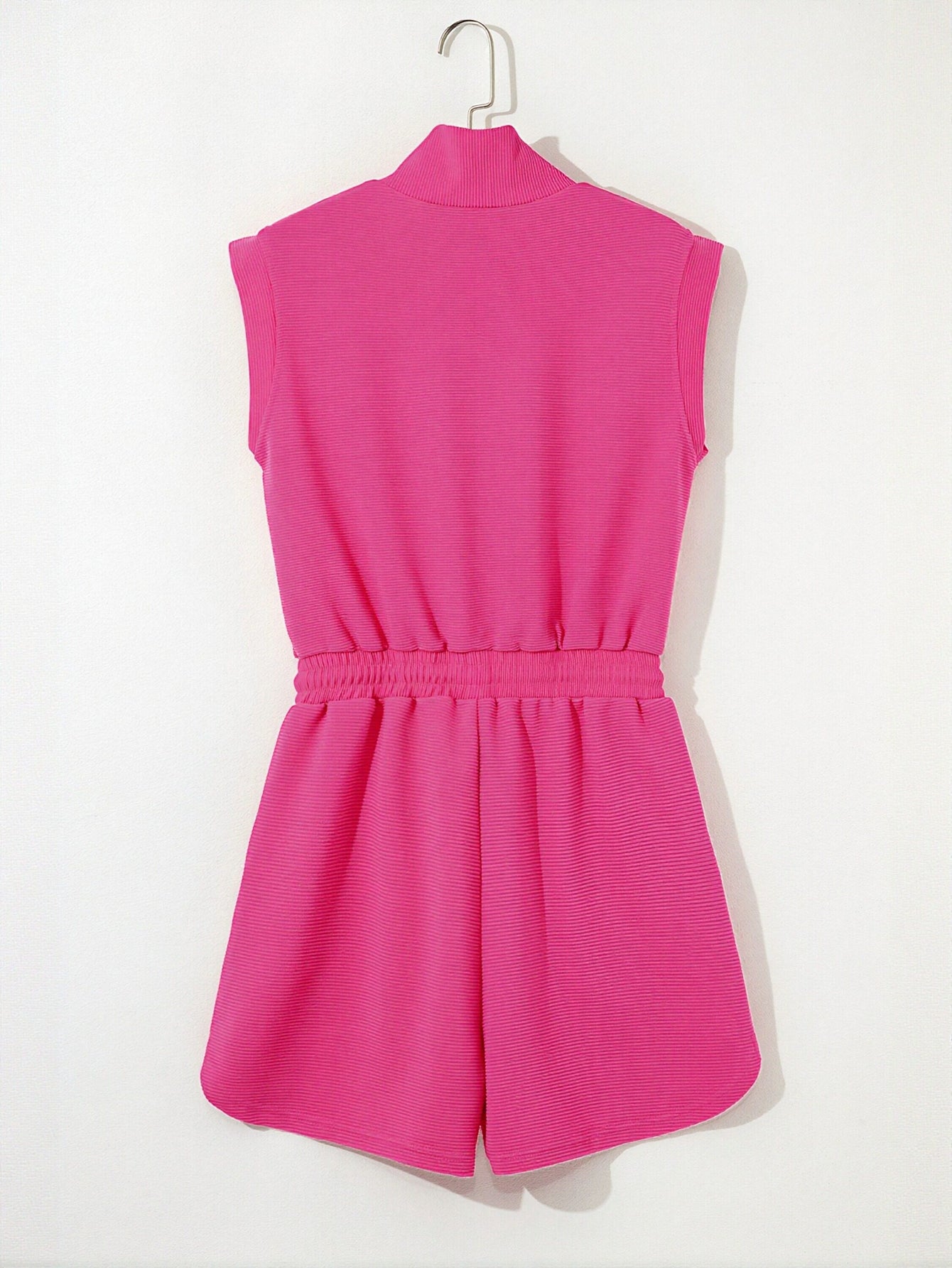 Zip Front Ribbed Romper Shorts