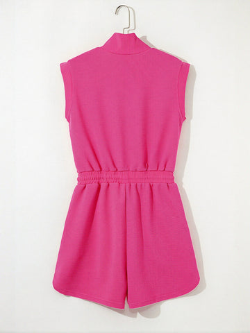 Zip Front Ribbed Romper Shorts