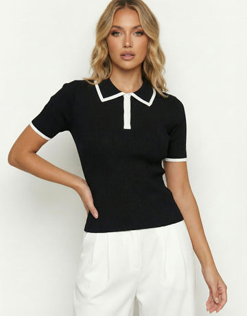 Short Sleeve Color-Blocked Casual Polo Shirt