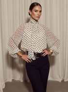 Elegant Polka Dot Bow Blouse
