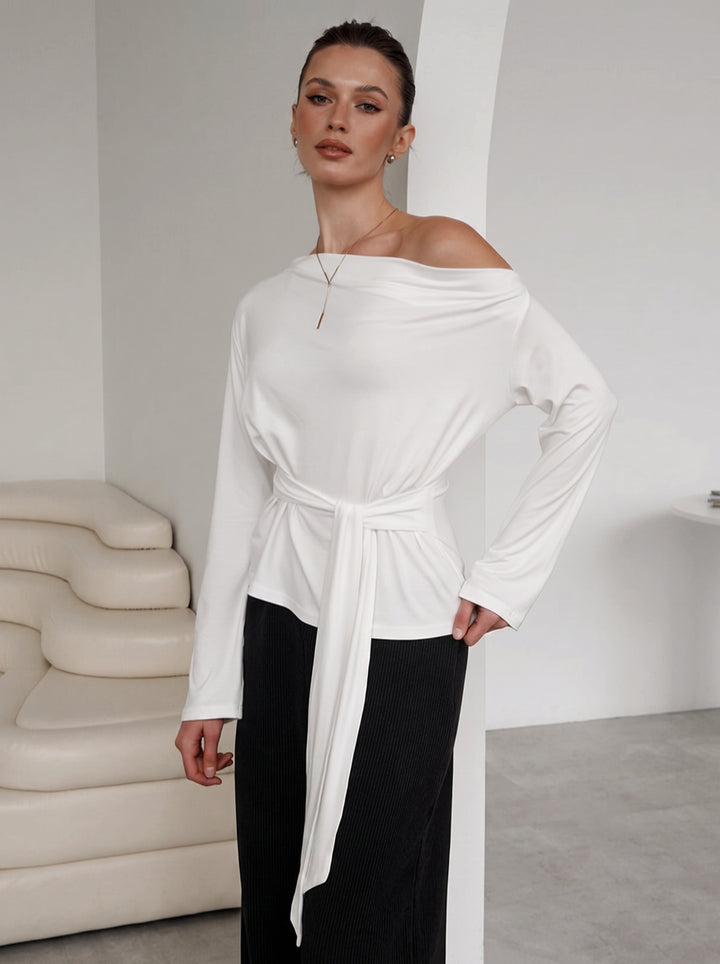 Elegant Off Shoulder Waist Tie T Shirt