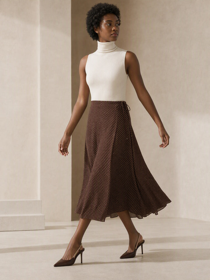 Polka Dot Wrap Midi Skirt