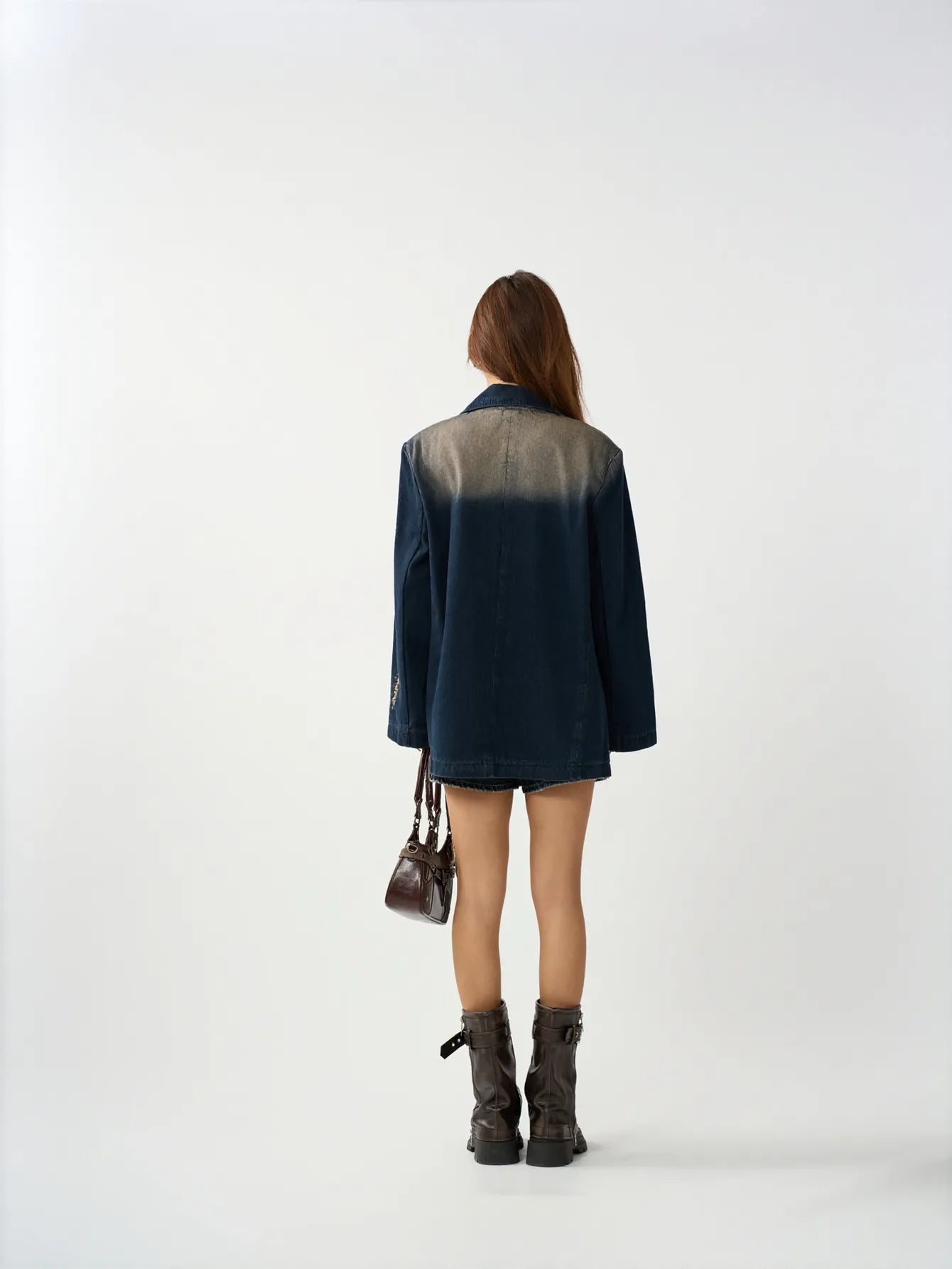 Distressed Oversized Denim Blazer Jacket