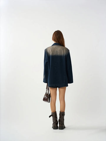 Distressed Oversized Denim Blazer Jacket