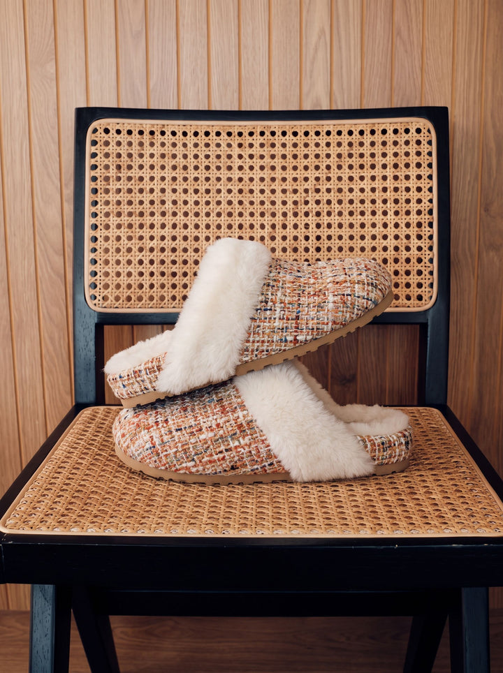 Cozy Faux Fur Tweed House Slippers