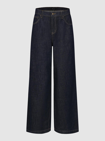 Urban Revivo Stitch Detail Straight Leg Jeans-Indigo
