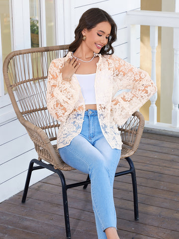 Sheer Floral Lace Button Up Shirt