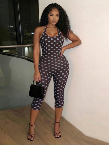 Sleek Polka Dot Halter Jumpsuit