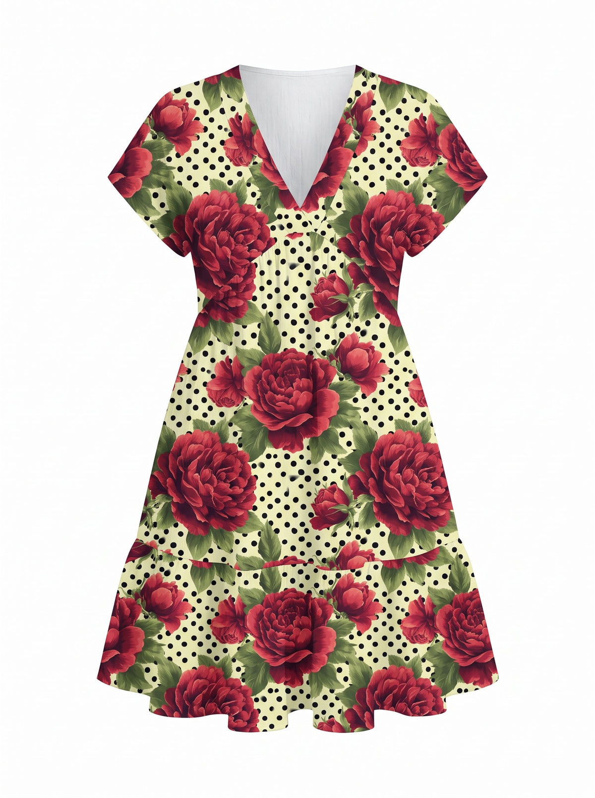 tabstabby9589 -'s Red Rose Polka Dot Print Mini Dress